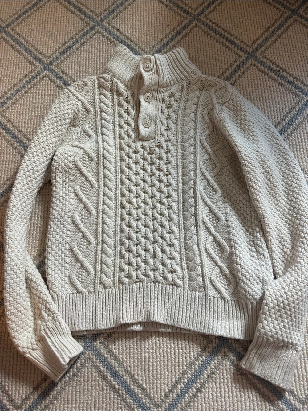 EUC GAP Cream Cable Knit Button Mock Neck Sweater Sz XL 12